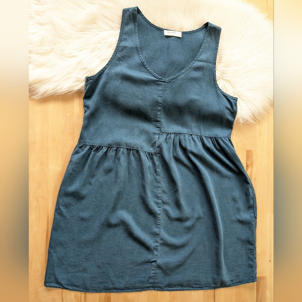 {LA Relaxed} Evie Dark Deep Teal Blue Tencel Relaxed Fit Soft Dress Size Large